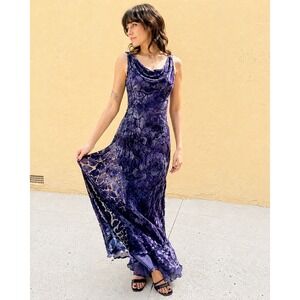 Vintage 90s Purple Silk Velvet Burnout Bias Cut Maxi Dress Made in Italy